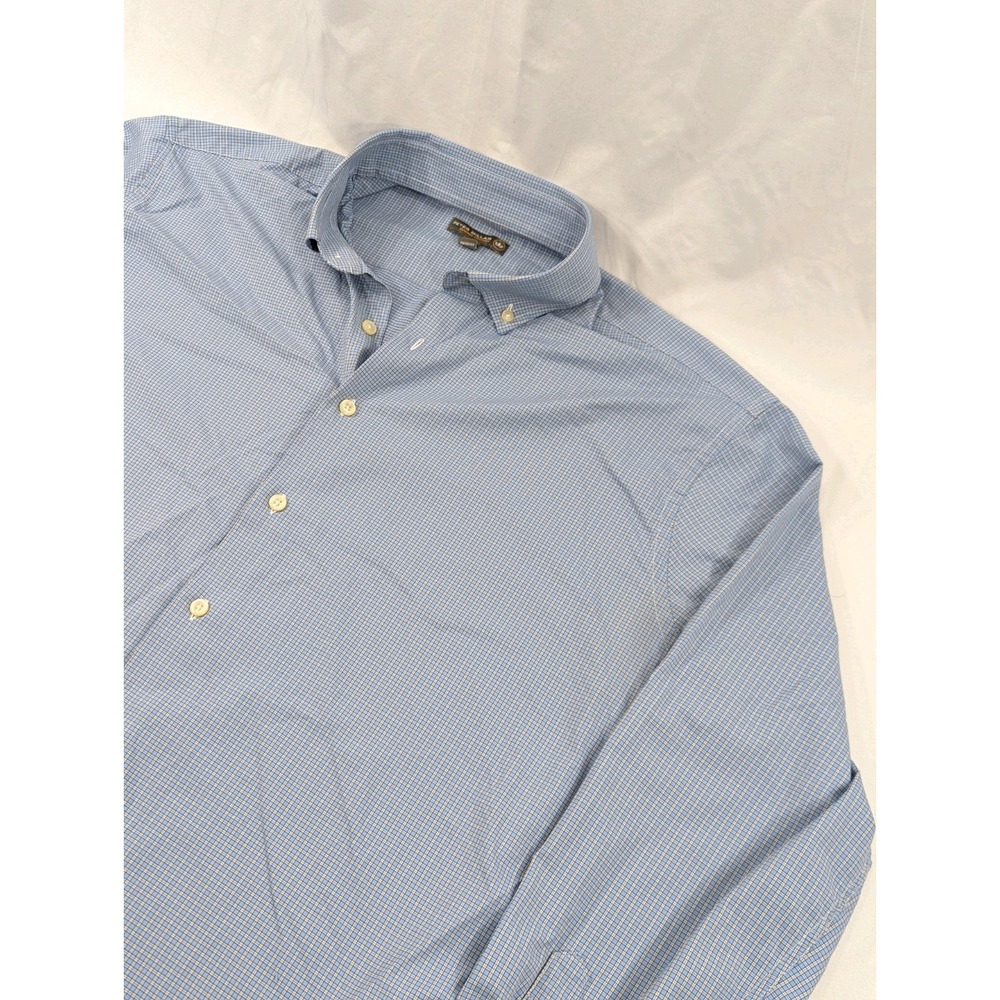 Peter Millar Summer Comfort LS Shirt Size XL Light Blue Plaid Check Lightweight